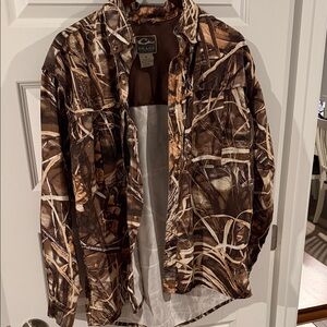 Drake Waterfowl Men's Brown and Tan Camouflage Button Up Shirt Breatheable